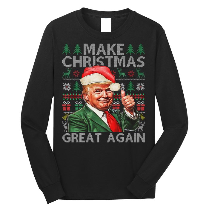 Make Christmas Great Again Funny Trump Xmas Snow Pajama Ugly Long Sleeve Shirt