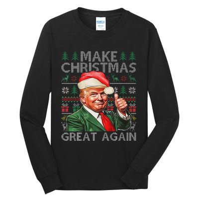 Make Christmas Great Again Funny Trump Xmas Snow Pajama Ugly Tall Long Sleeve T-Shirt