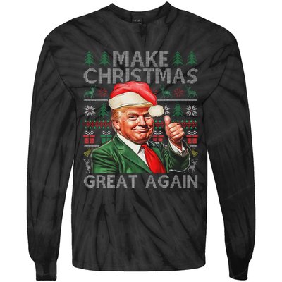 Make Christmas Great Again Funny Trump Xmas Snow Pajama Ugly Tie-Dye Long Sleeve Shirt