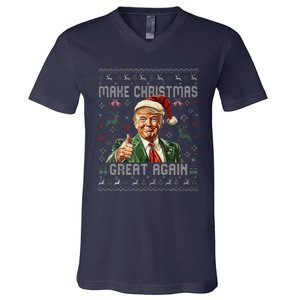 Make Christmas Great Again Funny Santa Trump 2024 Xmas V-Neck T-Shirt