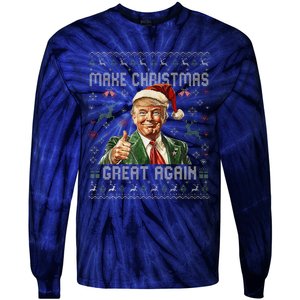 Make Christmas Great Again Funny Santa Trump 2024 Xmas Tie-Dye Long Sleeve Shirt