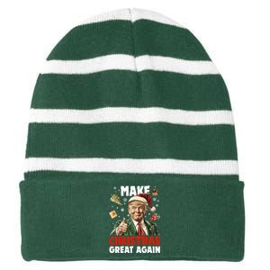 Make Christmas Great Again Pro Donald Trump Holiday Striped Beanie with Solid Band