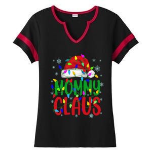 Mommy Claus Gift Christmas Lights Pajama Matching Family Great Gift Ladies Halftime Notch Neck Tee