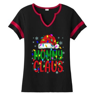 Mommy Claus Gift Christmas Lights Pajama Matching Family Great Gift Ladies Halftime Notch Neck Tee