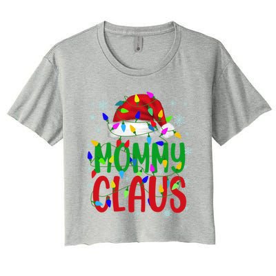 Mommy Claus Gift Christmas Lights Pajama Matching Family Great Gift Women's Crop Top Tee