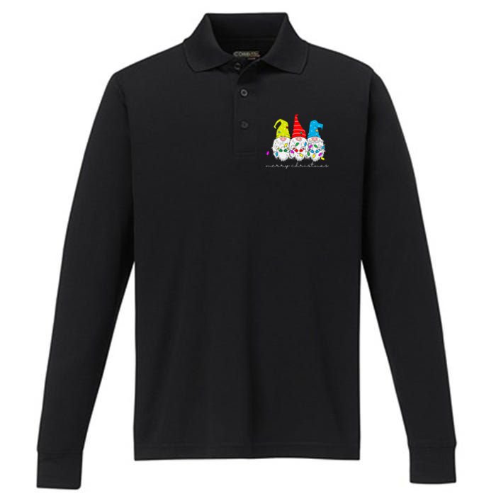 Merry Christmas Gnome Performance Long Sleeve Polo