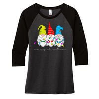 Merry Christmas Gnome Women's Tri-Blend 3/4-Sleeve Raglan Shirt