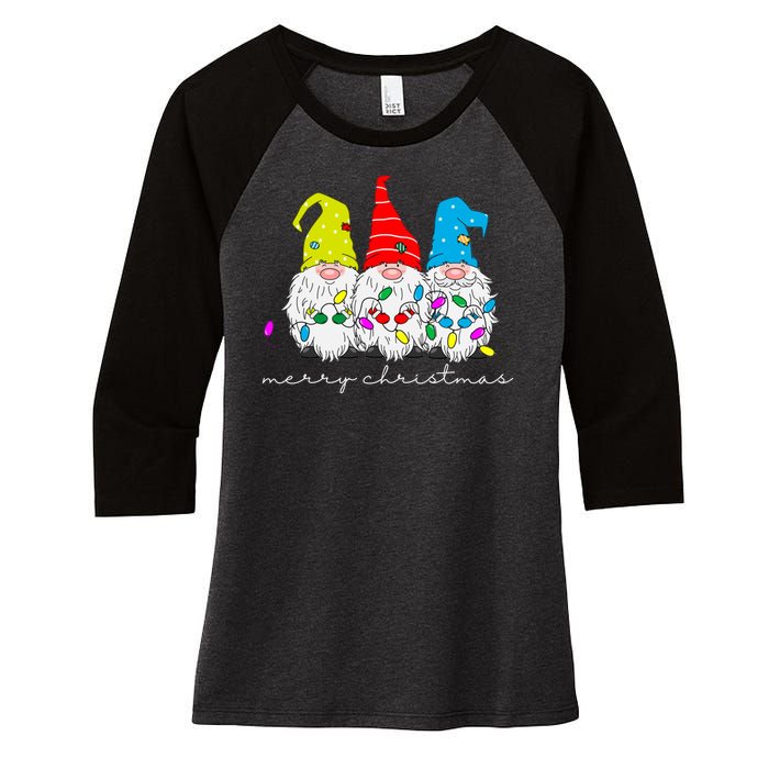 Merry Christmas Gnome Women's Tri-Blend 3/4-Sleeve Raglan Shirt