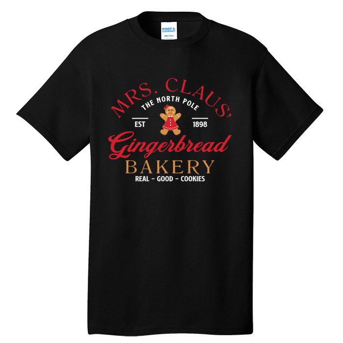 Mrs Claus Gingerbread Bakery Funny Christmas Baker Cookie Tall T-Shirt