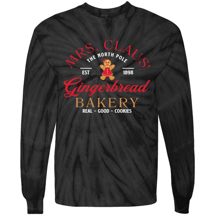 Mrs Claus Gingerbread Bakery Funny Christmas Baker Cookie Tie-Dye Long Sleeve Shirt