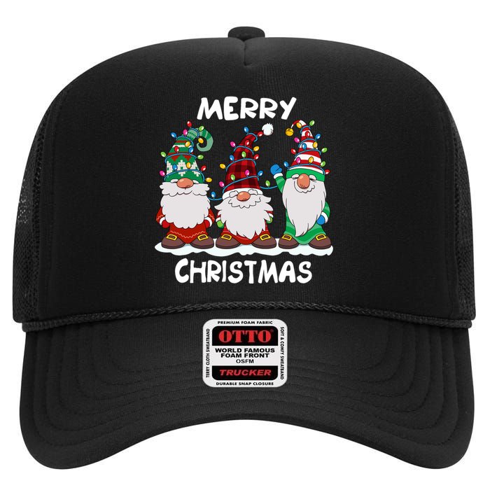 Merry Christmas Gnomes Xmas Family High Crown Mesh Back Trucker Hat