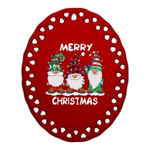 Merry Christmas Gnomes Xmas Family Ceramic Oval Ornament