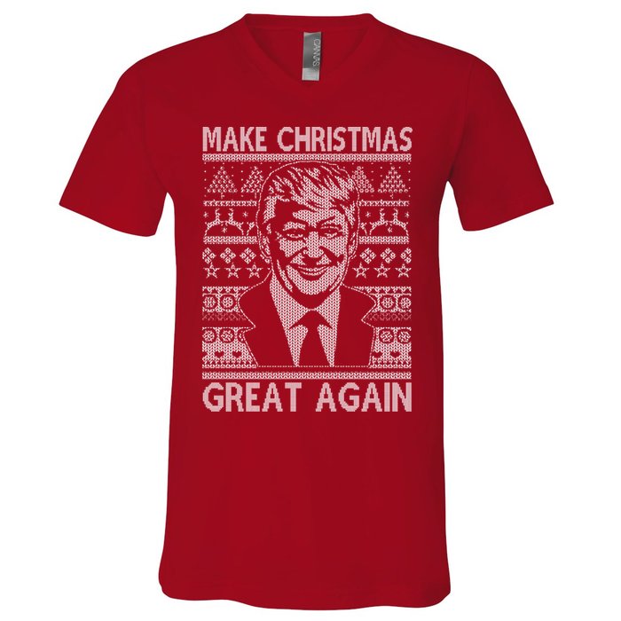 Make Christmas Great Again Funny Trump Ugly V-Neck T-Shirt