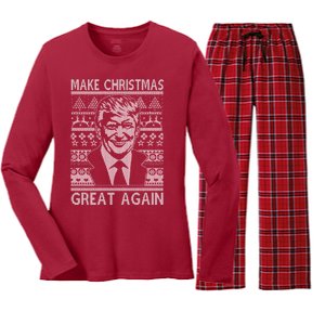 Make Christmas Great Again Funny Trump Ugly Women's Long Sleeve Flannel Pajama Set 