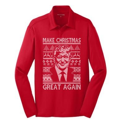 Make Christmas Great Again Funny Trump Ugly Silk Touch Performance Long Sleeve Polo