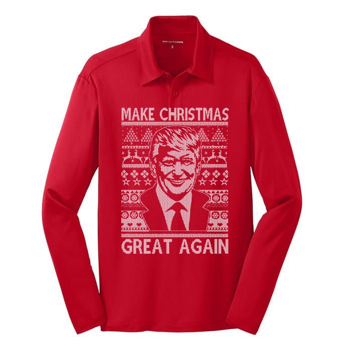 Make Christmas Great Again Funny Trump Ugly Silk Touch Performance Long Sleeve Polo