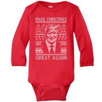 Make Christmas Great Again Funny Trump Ugly Baby Long Sleeve Bodysuit