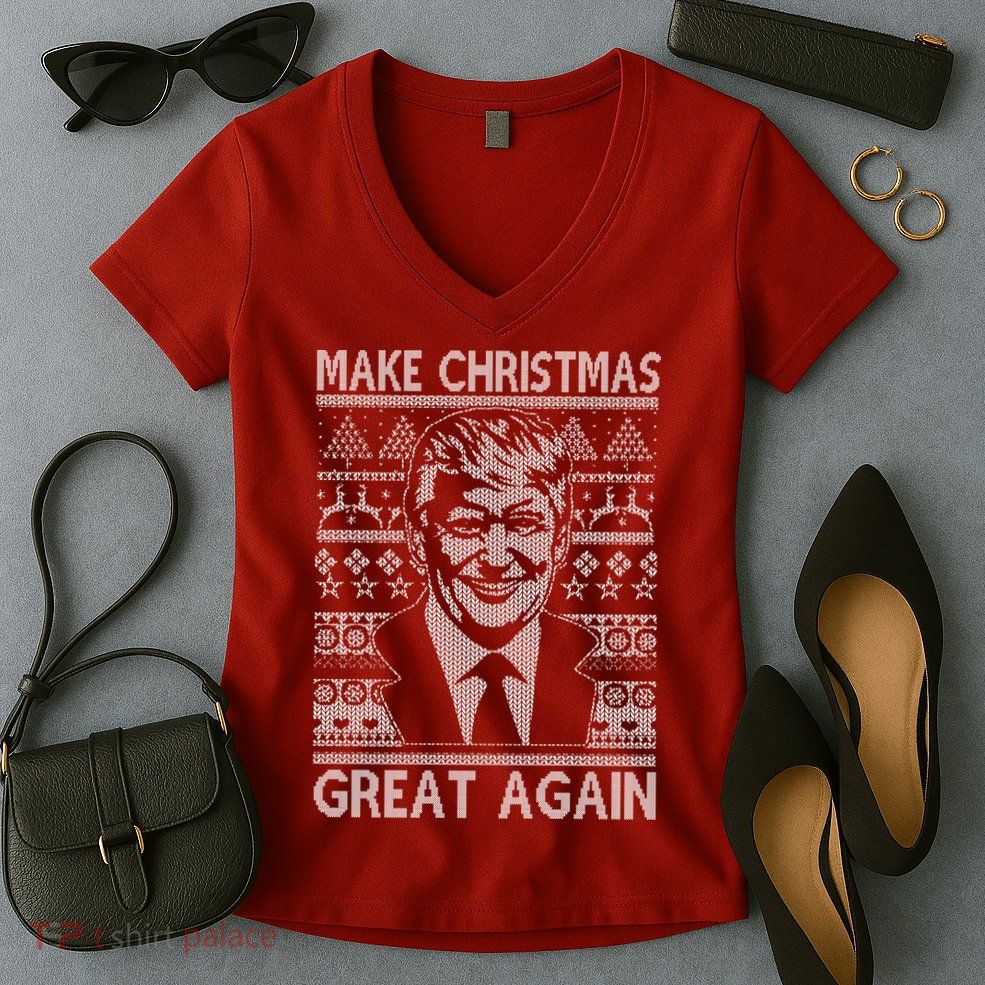 Make Christmas Great Again Funny Trump Ugly Women's V-Neck T-Shirt
