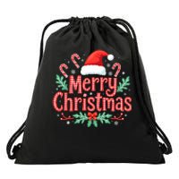 Merry Christmas Gifts Lights Red Santa Hat Drawstring Bag