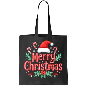 Merry Christmas Gifts Lights Red Santa Hat Tote Bag