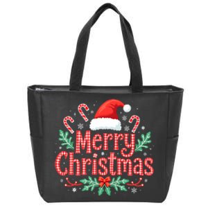 Merry Christmas Gifts Lights Red Santa Hat Zip Tote Bag