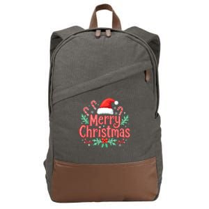 Merry Christmas Gifts Lights Red Santa Hat Cotton Canvas Backpack