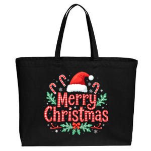 Merry Christmas Gifts Lights Red Santa Hat Cotton Canvas Jumbo Tote