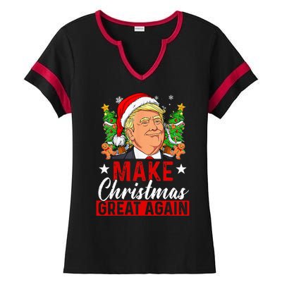 Make Christmas Great Again Funny Trump Ugly Christmas Sweate Ladies Halftime Notch Neck Tee