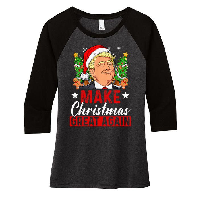 Make Christmas Great Again Funny Trump Ugly Christmas Sweate Women's Tri-Blend 3/4-Sleeve Raglan Shirt