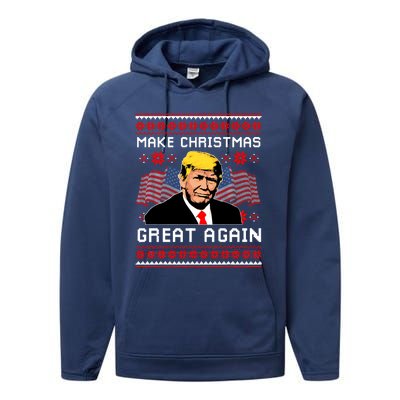 Make Christmas Great Again Trump Ugly Christmas Gift Performance Fleece Hoodie