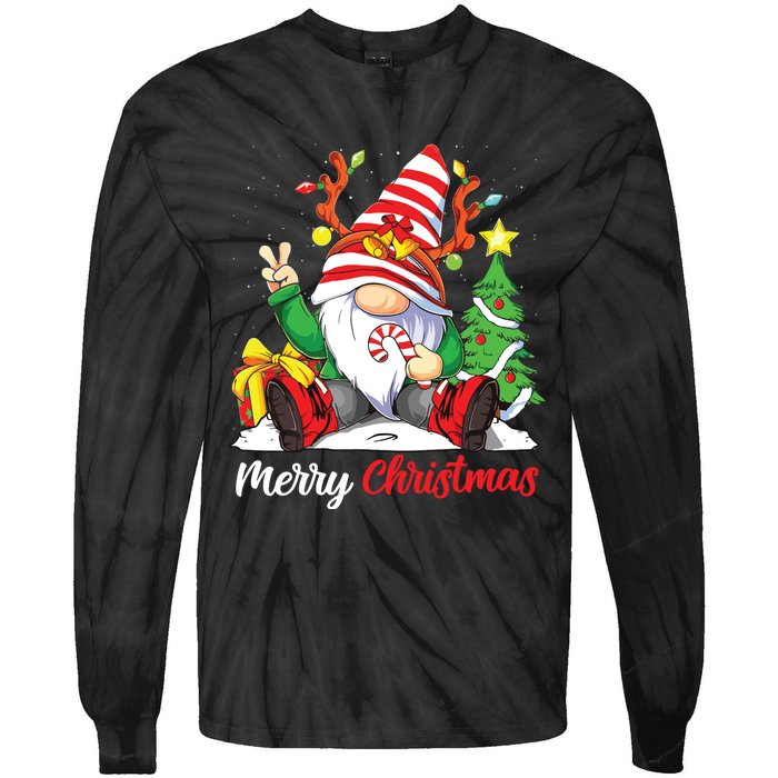 Merry Christmas Gnome Family Christmas Shirts For Women Tie-Dye Long Sleeve Shirt