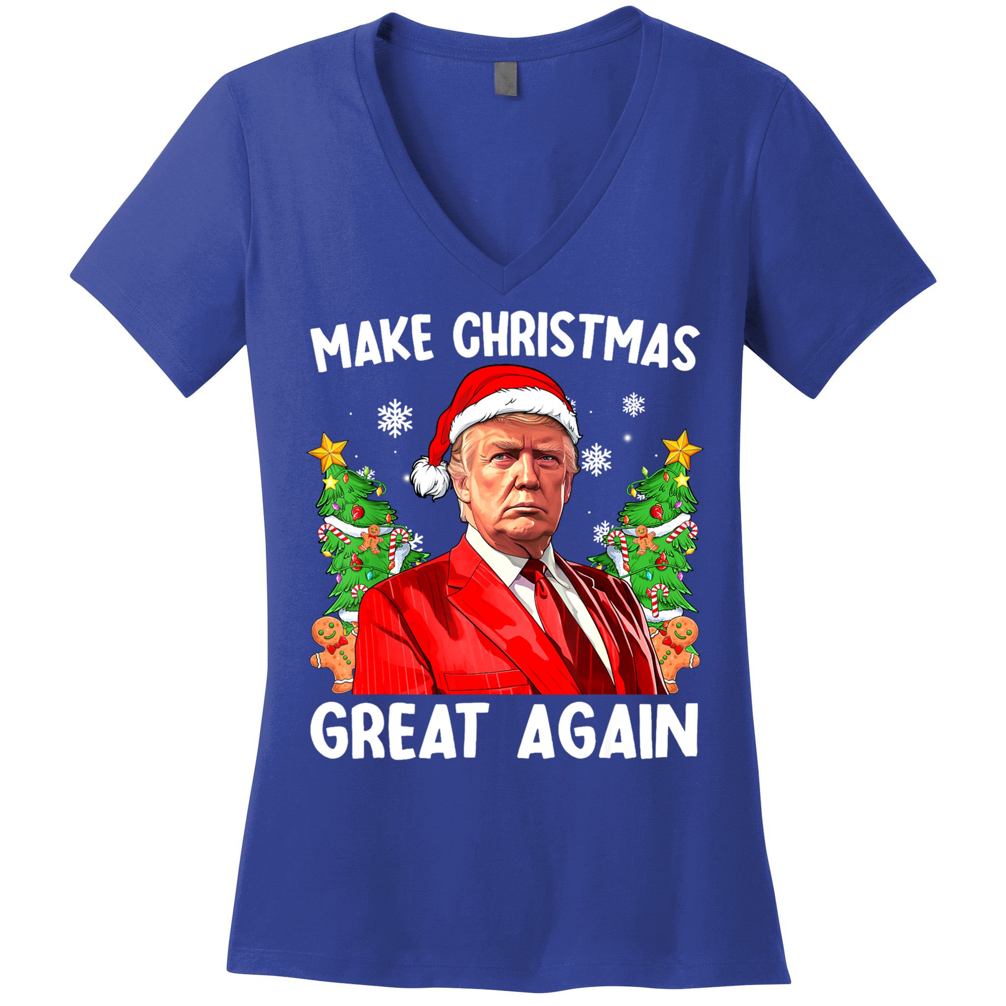 Make Christmas Great Again Funny Santa Trump 2024 Xmas Meaningful Gift Women's V-Neck T-Shirt
