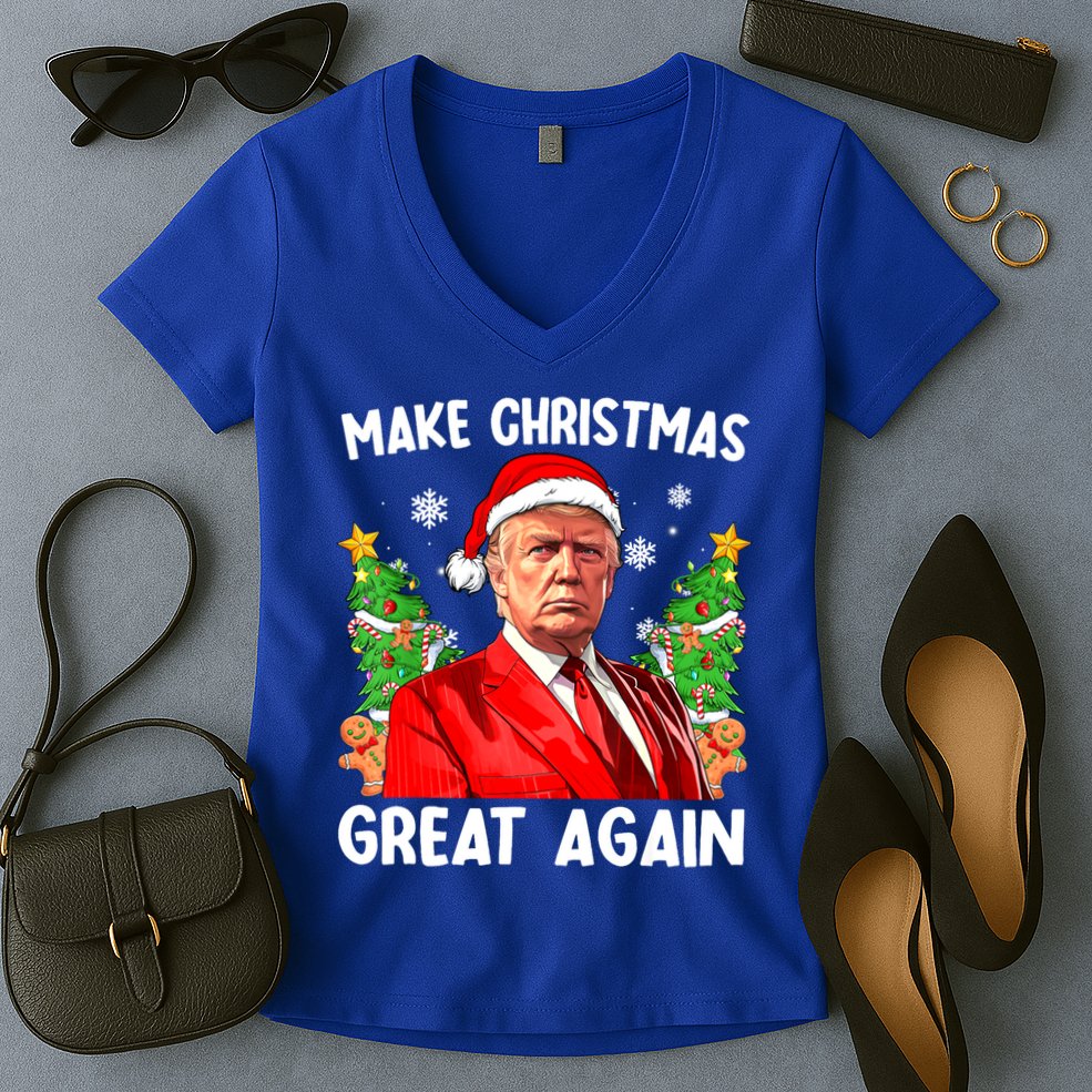 Make Christmas Great Again Funny Santa Trump 2024 Xmas Meaningful Gift Women's V-Neck T-Shirt