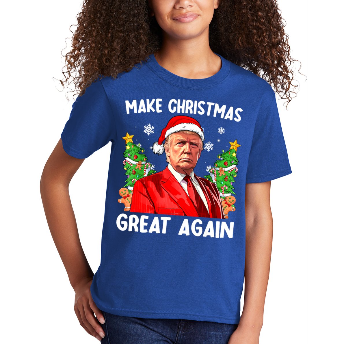 Make Christmas Great Again Funny Santa Trump 2024 Xmas Meaningful Gift Kids T-Shirt