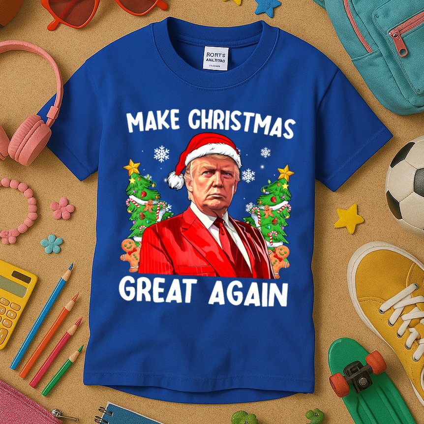 Make Christmas Great Again Funny Santa Trump 2024 Xmas Meaningful Gift Kids T-Shirt