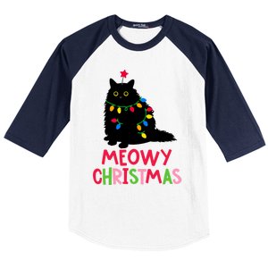 Meowy Christmas Gift Baseball Sleeve Shirt