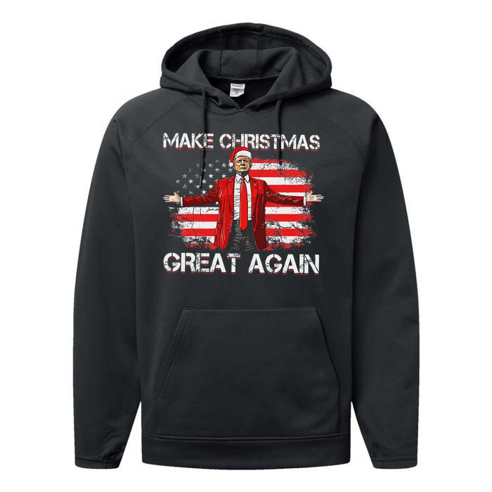 Make Christmas Great Again Santa Funny Trump Xmas Pajamas Performance Fleece Hoodie