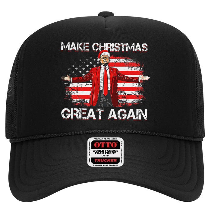 Make Christmas Great Again Santa Funny Trump Xmas Pajamas High Crown Mesh Back Trucker Hat