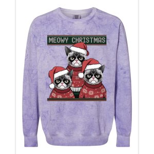 Meowy Christmas Grumpy Annoyed Cat Ugly Design Gift Colorblast Crewneck Sweatshirt