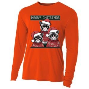 Meowy Christmas Grumpy Annoyed Cat Ugly Design Gift Cooling Performance Long Sleeve Crew