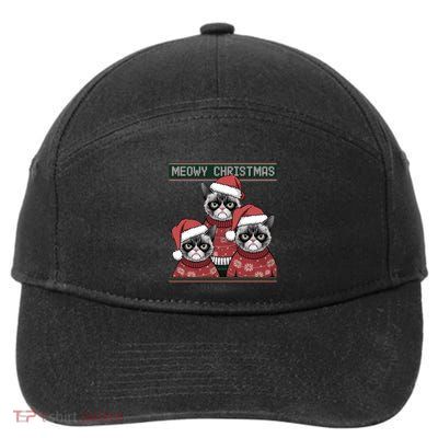 Meowy Christmas Grumpy Annoyed Cat Ugly Design Gift 7-Panel Snapback Hat