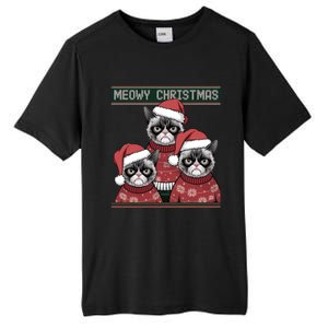 Meowy Christmas Grumpy Annoyed Cat Ugly Design Gift Tall Fusion ChromaSoft Performance T-Shirt