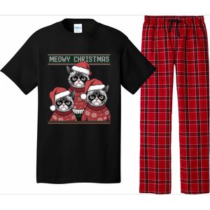 Meowy Christmas Grumpy Annoyed Cat Ugly Design Gift Pajama Set