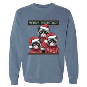 Meowy Christmas Grumpy Annoyed Cat Ugly Design Gift Garment-Dyed Sweatshirt