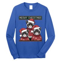 Meowy Christmas Grumpy Annoyed Cat Ugly Design Gift Long Sleeve Shirt