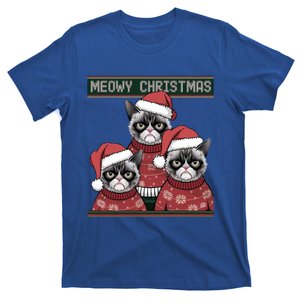 Meowy Christmas Grumpy Annoyed Cat Ugly Design Gift T-Shirt