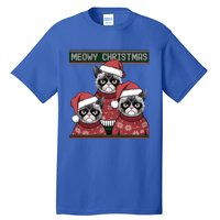 Meowy Christmas Grumpy Annoyed Cat Ugly Design Gift Tall T-Shirt