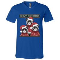 Meowy Christmas Grumpy Annoyed Cat Ugly Design Gift V-Neck T-Shirt