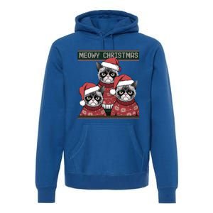 Meowy Christmas Grumpy Annoyed Cat Ugly Design Gift Premium Hoodie