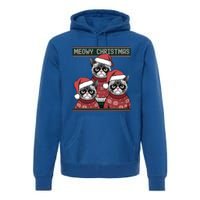 Meowy Christmas Grumpy Annoyed Cat Ugly Design Gift Premium Hoodie